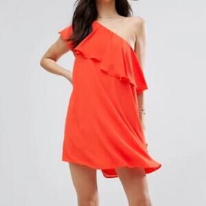 ASOS Orange Ruffle One Shoulder Dress